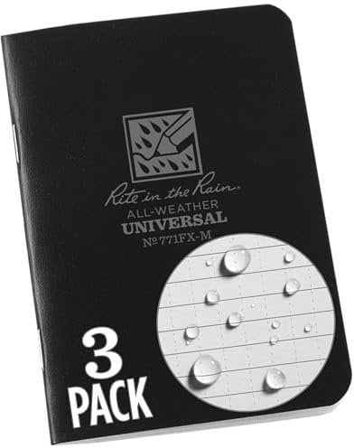 Rite in the Rain Gebundener, wasserfester Mini-Notizblock Wasserdichtung (3er-Pack), unisex, Staple Bound Mini Waterproof, schwarz