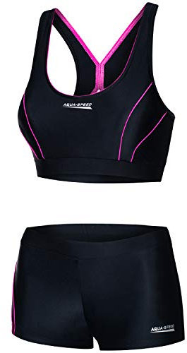 Aqua Speed Damen Bikini Set | Sportbikini | Zweiteiler | Bikinis Sport | 2-Piece Swimsuit Women | Bademode für Frauen Mädchen | Schwimmbekleidung schwarz-rosa | Gr. 36, 19 Black - Pink | Fiona
