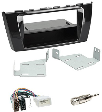 Set: Autoradio Doppel-DIN 2-DIN Radioblende Radio Blende Halterung + Ablagefach schwarz + ISO Radioanschlusskabel Radio KFZ Adapter + Antennenadapter für Mitsubishi Space Star (A00) 02/2013-12/2014
