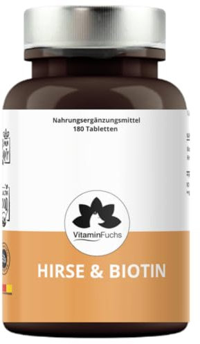 Biotin Tabletten - Hochdosiertes Vitamin B7 & Hirse unterstützt Haarwachstum, Haut und Nägel. Natürlich und vegan, 180 Tabletten von VitaminFuchs