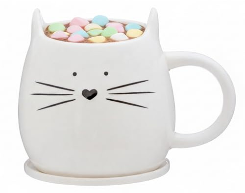Premier Housewares Elegant Design Cat Mug And Coaster | Versatile Small Milk Mug For Bedroom | Dishwasher Safe Coffee Mug For Livingroom | Comfortable Grip Tea Mug For Kids