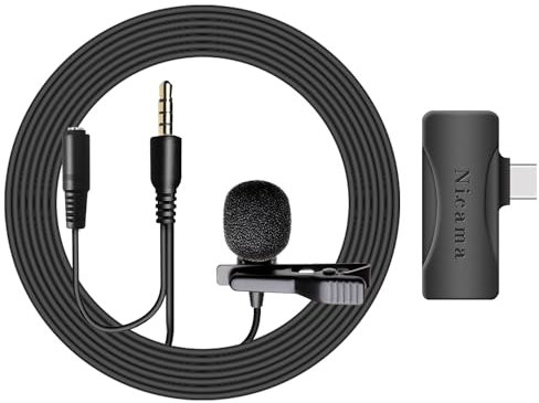 Nicama LVM4 USB-C Lavalier Lapel Microphone with a Real Time Monitor Socket for iPhone 15 16 iPad Type-C Android Smartphone Laptop Recording Youtube/Interview/Video Conference/Podcast (1.5M)