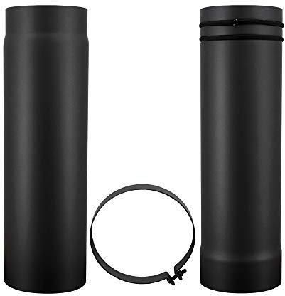 LANZZAS Ofenrohr Teleskoprohr 570 mm bis 950 mm - im Durchmesser Ø 150 mm - Farbe: schwarz - Schieberohr, stufenlos verstellbar, mit Dichtringen und Schelle