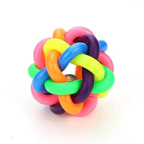 XCSSKG Knotenball geflochtenes Regenbogen Hüpfspielzeug aus Gummi mit Glöckchen im Inneren für Haustiertraining und Zahnreinigung Spielzeug geeignet für Hunde und Katzen