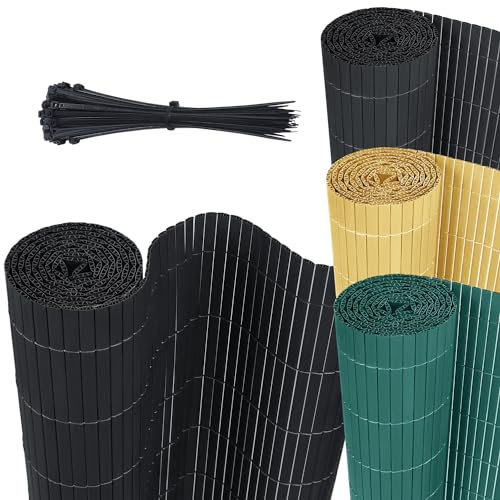 HENGMEI 400x180cm PVC Sichtschutzmatte Sichtschutzzaun Anthrazit - Zaun Sichtschutz Windschutz Blickdicht fur Garten, Balkon und Terrasse (400x180cm, Anthrazit)