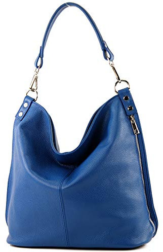 modamoda de - T177 - ital. Damen Schultertasche aus Leder, Farbe:Blau