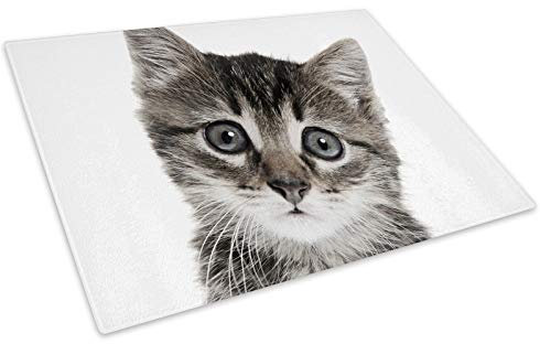 Black White Kitten Cat Glass Chopping Board Kitchen Worktop Saver Protector