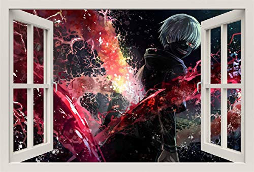 Unified Distribution Tokyo Ghoul Kaneki - Wandtattoo mit 3D Effekt, Aufkleber für Wände und Türen Größe: 92x61 cm, Stil: Fenster