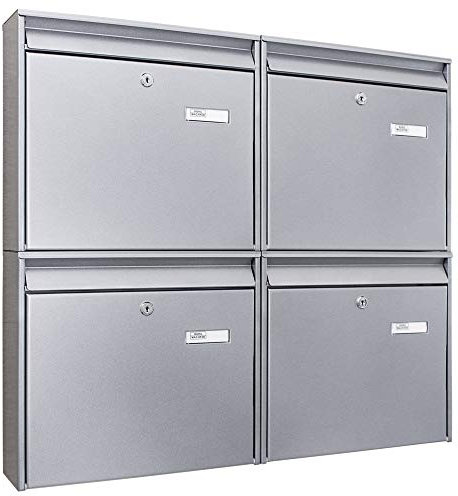 Banjado Burg-Wächter Briefkastenanlage/Briefkasten 4 Parteien/Burg Wächter Briefkästen Silber/Briefkasten Mehrfamilienhaus/Postkasten XXL mit Namensschild