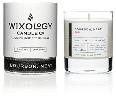 Wixology Cocktail Inspired Bourbon Neat Soy Candle - Vanilla Caramel and Oak Scented Candle in Reusable Rocks Glass - Made in Kentucky - 7 oz