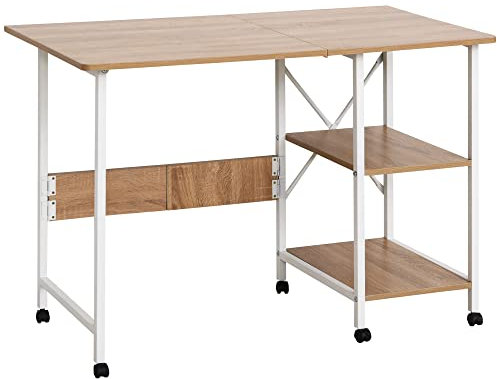 HOMCOM Klapptisch Schreibtisch Beistelltisch Bürotisch Mobiler Computertisch mit Rollen MDF Natur 107 x 55 x 76 cm