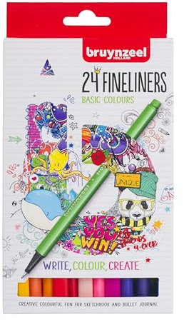 Bruynzeel Fineliner-Set mit 24 Farben | Stifte zum Schreiben, Zeichnen, für Bullet Journaling, Malbücher für Erwachsene