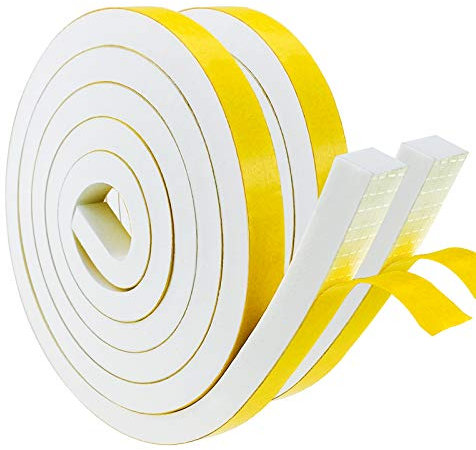 Storystore Joint Isolation pour Porte Fenêtre, Joint Adhésif en Mousse Caoutchouc, 2 Rouleaux 12 mm(l)x12 mm(H)x2m(L) Bande Caoutchouc Joint Isolation du Bruit Froid , Anti-collision , Antichoc, Blanc