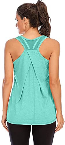 Nekosi Damen Yoga Tanktops Ärmelloses Sportshirt Kleidung Mesh Zurück Fitness Laufen Shirt Sport Oberteile Grün Groß