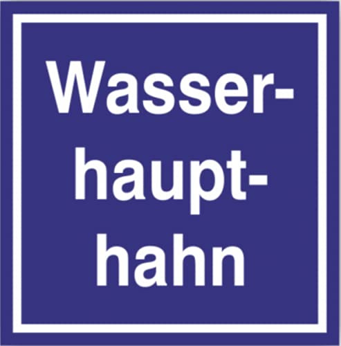 Schild Aufkleber Wasserhaupthahn Folie selbstklebend blau 200x200 mm