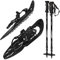 ALPIDEX Schneeschuhe 25 INCH Schuhgröße 38-45 bis 130 kg Steighilfe Tragetasche Optional Stöcke, Farbe:Black mit Stöcken