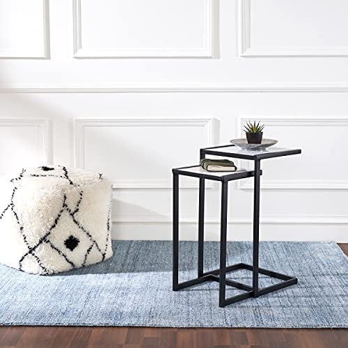 Penguin Home® Side Table Set of 2 Beistelltisch 2er Set, Marmor, Weiß und Schwarz – C-Form, 35.5x30.5x63.5cm & 30.5x25.5x56cm