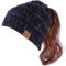 DURINM Damen Strickmütze Gestrickt Wintermütze Beanie Mädchen Zopfloch Wintermütze | Strickmütze für Pferdeschwanz Ponytail Beanie Damen Mütze Wintermütze Messy (Marine)