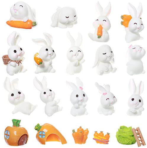 20 Stücke Osterhasenfiguren Schöne Hasenfiguren Mini Kaninchen Dekorationen Gartenkarotten-Miniatur-Häschen-Party-Dekor für Geburtstagszubehör für die Osterparty