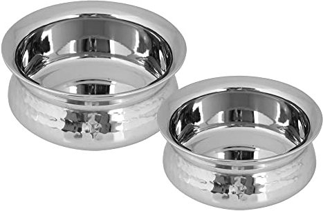Kosma Set of 2 Pc Serving Handi Stainless Steel Double Wall | Serving Bowls | Serveware with Hammered Effect