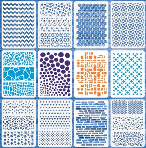 Drawing Painting Stencils Set, 12 PCS Reusable Craft Templates for Wall Home Decor DIY - Hollow Plastic Stencils for Painting and Drawing