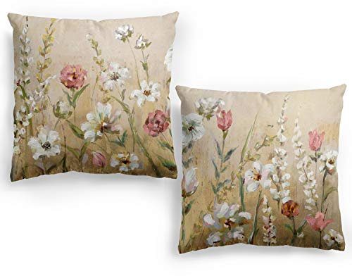 LUEAXRG Blumen-Kissenbezüge Set mit 2 Kissenbezügen 50 x 50 cm abstraktes Blumen Aquarell Dekoration gelbe Kissenbezüge quadratisch weich Bauernhaus Kissenbezüge für Couch Sofa Bett Auto