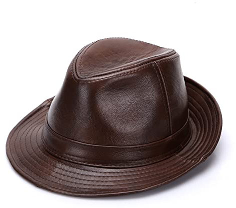 Chapeau Cuir Vachette Fedora Cuir Noir Chapeau Cuir Noir Hommes Chapeau Marron Noir pour Homme Chapeaux Fedora Cuir Hommes Fedora Manhattan Cuir Chapeaux Fedora Cuir pour Femme,Marron,XL(55~56cm)