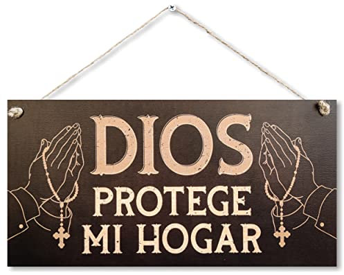 CARISPIBET Amigos bienvenidos! Placa decorativa para el hogar adorno colgante para la entrada décoracion del hogar 15 x 30 cm (Dios protege)