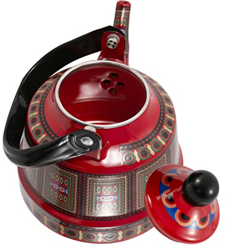 Cabilock Teiera smaltata a gas, vintage, bollitore antico, retrò, bollitore nostalgico, teiera smaltata, brocca per acqua a induzione, 1,7 l, rosso