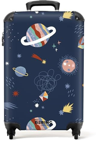 NoBoringSuitcases.com Valise Enfant Cabine à roulettes, Bagages, Valisette 55x35x25cm (Planètes Pastel - Bleu)