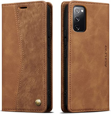QLTYPRI Wallet Case for Samsung Galaxy S20 FE, Vintage PU Leather Folio Case with Card Slots Kickstand Magnetic Closure Shockproof Flip Phone Cover for Samsung Galaxy S20 FE - Retro Brown