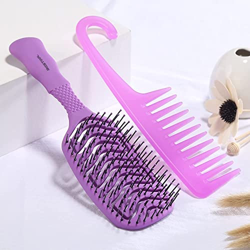 BESTOOL Haarbürste mit Nylonstiften für Damen Herren Kinder, Entwirrbürste mit breitem Zahnkamm zur Massieren, Entwirren, Glätten (Violett)