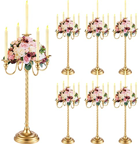 6 Packungen Gold Kerzenhalter Hochzeit Tafelaufsätze Kandelaber 71,1 cm hoch Kegelhalter 5-Arm Kerzen Blumen Ständer für Urlaub Party Event