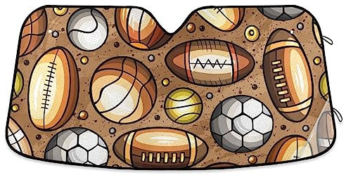 Parasol deportivo con diseño de pelota de dibujos animados para coche, protector solar para ventana delantera, 53 x 23.5 pulgadas
