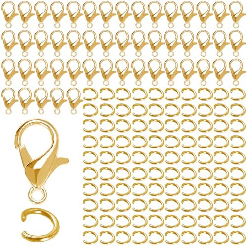 50 Stück Kettenverschluss,Armband Verschluss,Verschlüsse für Armbänder,Ketten Verschlüsse,Verschluss Kette,Schmuck Verschlüsse,Schmuckverschlüsse,mit 100 Biegeringe,für Schmuckherstellung,Gold