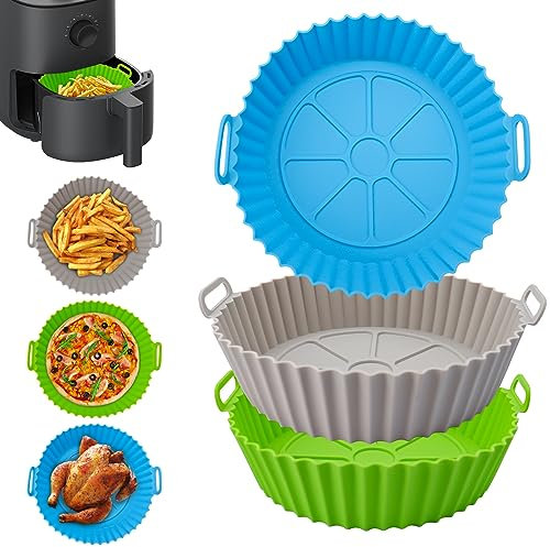 Molde de Silicona para Freidora de Aire Caliente, 3 Piezas, Papel para Hornear, Revestimientos para Cesta Redonda (20 cm)