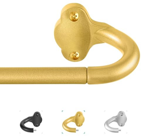 TVWOO Faltenrolle, goldfarbene Gardinenstangen, 51 bis 100 cm, verstellbar, Blackout Curtain Rod Set, Room Darkening Single Window Rod, Metall Thicken Hidden Curved Drapery Rods 28-48 Zoll, Brass Gold