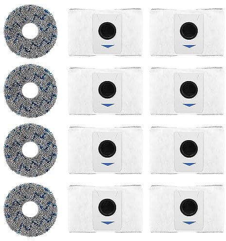 Donkivvy 12 Pcs Mop Cloths Dust Bag Accessories Kit for Ecovacs for DEEBOT for T20 for OMNI / X1 for OMNI / X1 e for OMNI Robot Vacuum, 4 Mop Cloths, 8 Dust Bags