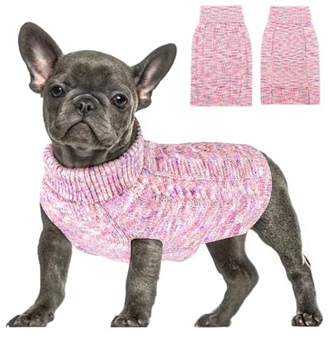SlowTon Hundepullover kleine Hunde, Hundepullover Rollkragen Haustier Pullover Hund Kleidung für kleine mittelgroße Hunde, Winter Hundepulli Strickpullover mit Leinenöffnung für Dackel Chihuahua