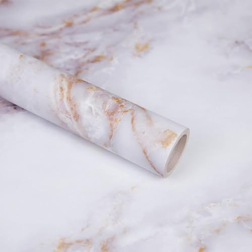 Decoroom Möbelfolie Marmor Folie Selbstklebend Weiß Granit 40x1000cm | Klebefolie Marmor Granit Wasserdich Vinyl Dekorfolie Küchenschrank Küchenfolie Aufkleber für Möbel DIY