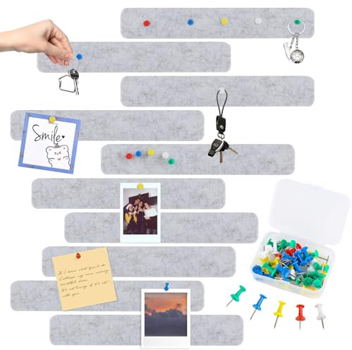 10 Stück Filzpinnwand selbstklebend mit 50 Stecknadeln, 33 x 5cm Pinnwände Stangenleisten Korkbrett Memo Boards Fotos Filzbrett Pinnwand Wanddekoration für Büro, Schlafzimmer, Küche (Weiß)