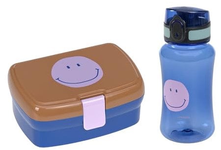 LÄSSIG Brotdose & Trinkflasche Set - Lunch Set mit Lunchbox und Trinkflasche (460 ml)/Little Gang Smile caramel/blue