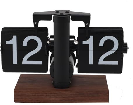 Garsent Retro-Digital-Klappuhr, Batteriebetriebene, Automatisch Drehende Mechanische Uhr mit Rutschfesten Pads, Drehknopfverstellung, für Wohnzimmer, Arbeitszimmer, Büro