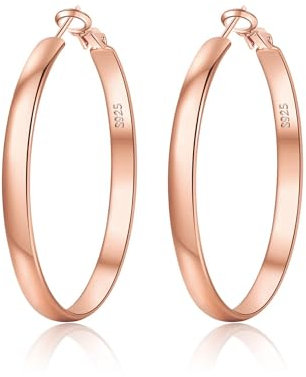 EXGOX Creolen Silber 925 für Damen 5mm Breite Groß Hypoallergene 14K Vergoldete Ohrringe Gold 30/40/50/60/70mm