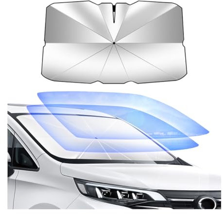 CGEAMDY Parasol para Coche, Parasol Coche Delantero Paraguas, Front Car Sunshade Giratorio De 360°Plegable Protege, Paraguas Coche Delantero Protector, Parasol Plegable para Coches, Camión(140x74cm)