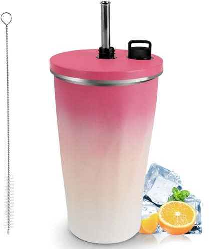 MUEZDUR Modern Insulated Tumbler with Straw and Lid, Double Walled Coffee Mug, Insulated Vaccum Thermal Cup with Straw and Lid, 600ml Leakproof Stainless Steel Travel Mugs for Hot Cold Drinks