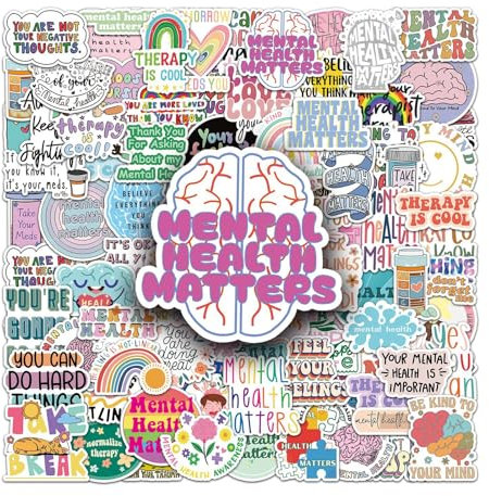 Psychische Gesundheit Aufkleber Mental Health Stickers 100 Stück Skateboard Graffiti Aufkleber Motorräder Fahrrad Snowboard Gepäck Laptop Auto Koffer für Kinder und Jugendliche Wasserdichte Vinyl