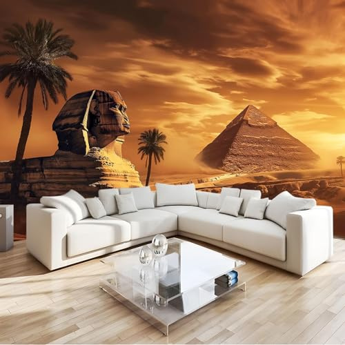 Fototapete 3d Effekt Wallpaper Wüste Alte Ägyptische Pyramiden Sphinx Vlies Wanddeko Wandbild Wandtapete Gold 3D Panorama poster Schlafzimmer Wohnzimmer Kinderzimmer Wandbild 200 x 140 cm
