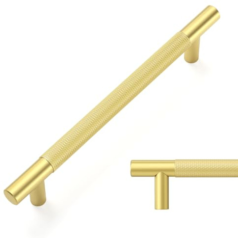 LONTAN 20 Pack Gold Wardrobe Handles 160mm Hole Centers Sandy Gold Knurled Kitchen Handles Aluminium Alloy