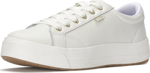 Keds Women's Park Lace Up Fashion Sneaker, White Leather, 8.5 Wide